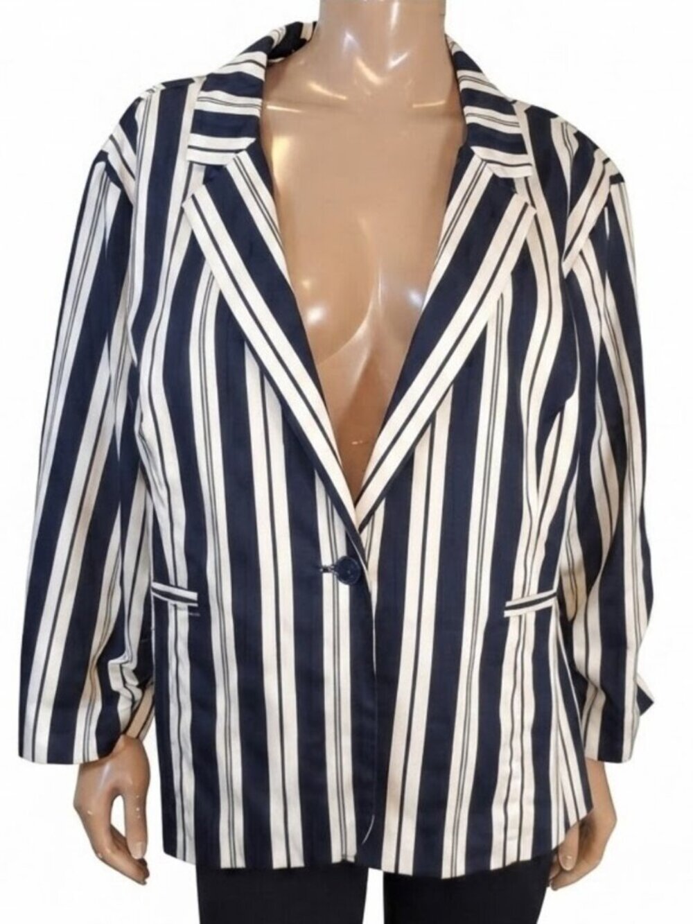 Cato Striped Blazer Jacket Casual Nautical Vertical Navy Ivory Plus Size 26W 28W